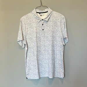 Men's White and Blue Patterned Polo Shirt